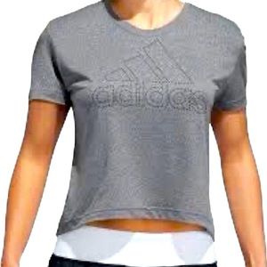 Adidas Women’s Gray Pinhole Logo Cropped Short Sleeve Tee Size Medium